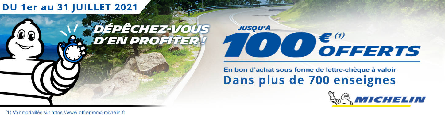 Jusqu'à 100€ offerts pour l'achat de pneus MICHELIN !